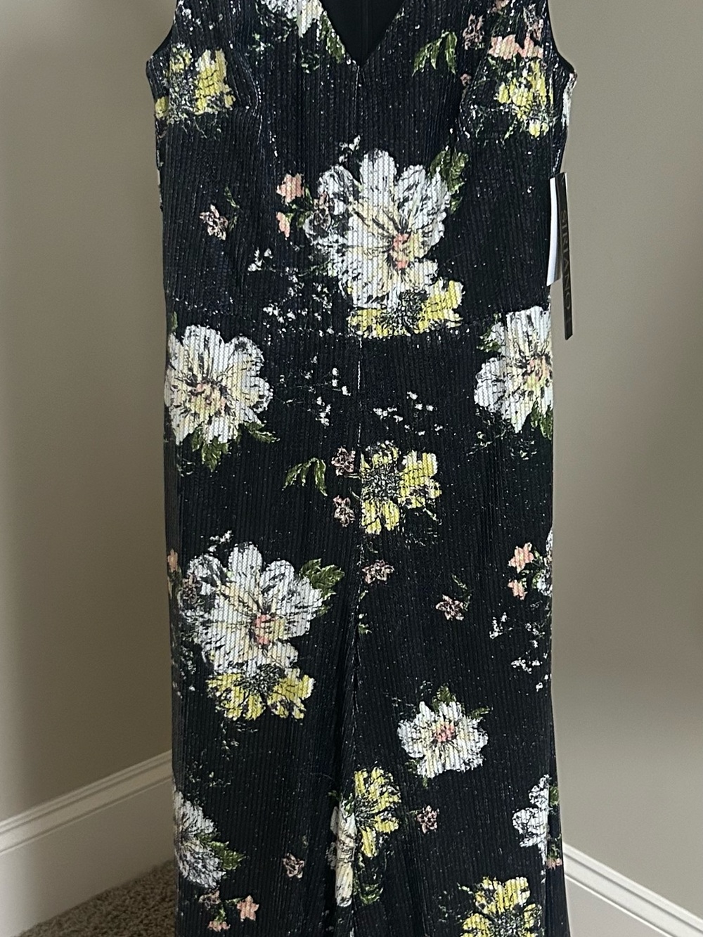 Christian Siriano Black Floral V-Neck Jumpsuit